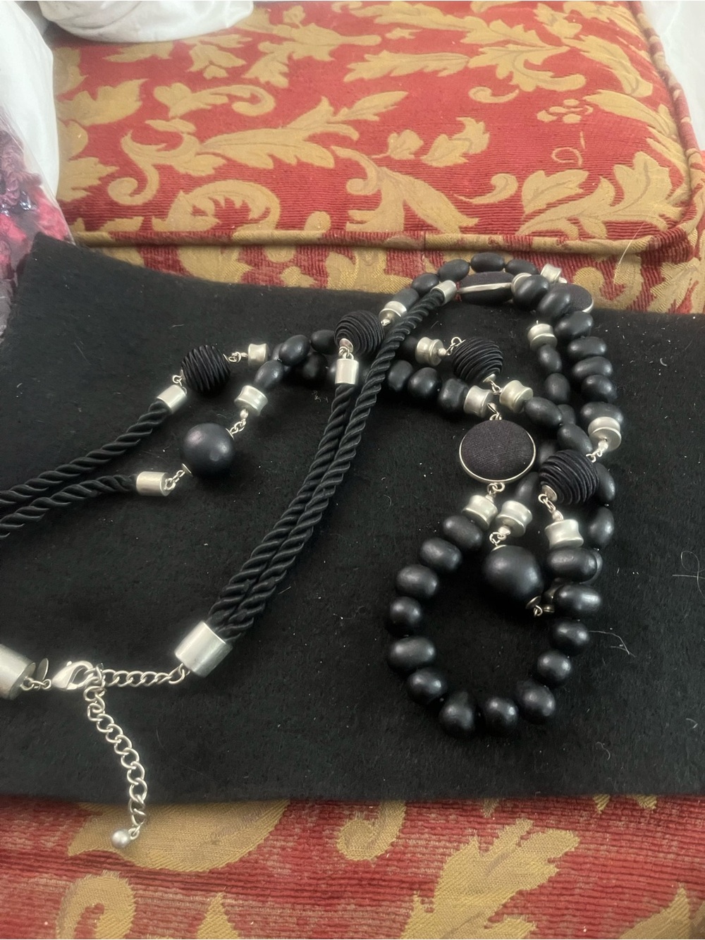 Black Beaded Necklace with Silver Accents